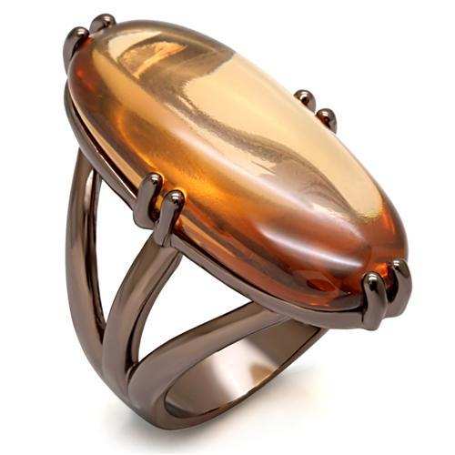 LO1648 - Chocolate Gold Brass Ring with AAA Grade CZ in Champagne - Alamode - Flyclothing LLC