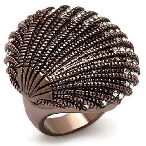 LO1651 - Chocolate Gold Brass Ring with Top Grade Crystal in Clear - Alamode - Flyclothing LLC