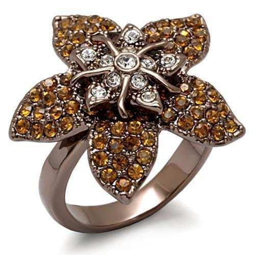 LO1659 - Chocolate Gold Brass Ring with Top Grade Crystal in Multi Color - Alamode - Flyclothing LLC