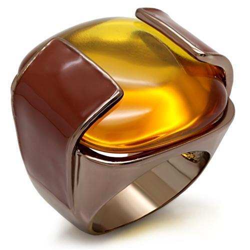 LO1660 - Chocolate Gold Brass Ring with AAA Grade CZ in Topaz - Alamode - Flyclothing LLC