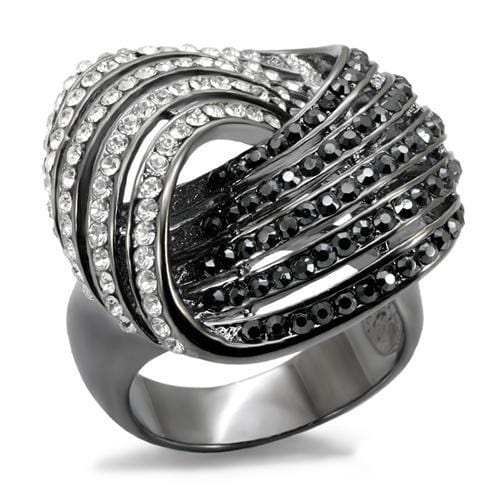 LO1670 - TIN Cobalt Black Brass Ring with Top Grade Crystal in Jet - Alamode - Flyclothing LLC