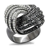 LO1670 - TIN Cobalt Black Brass Ring with Top Grade Crystal in Jet - Alamode - Flyclothing LLC