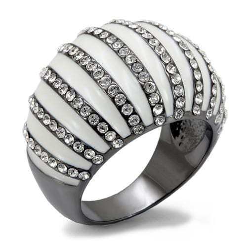 LO1673 - TIN Cobalt Black Brass Ring with Top Grade Crystal in Clear - Alamode - Flyclothing LLC