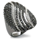 LO1674 - TIN Cobalt Black Brass Ring with Top Grade Crystal in Jet - Alamode - Flyclothing LLC
