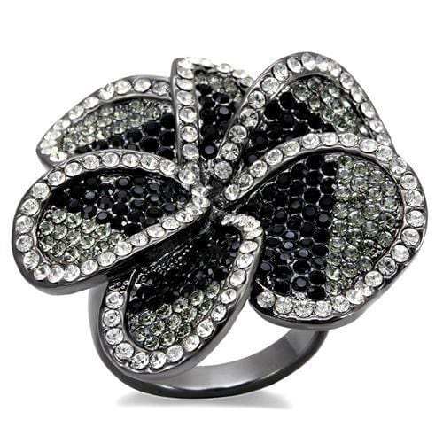 LO1676 - TIN Cobalt Black Brass Ring with Top Grade Crystal in Multi Color - Alamode - Flyclothing LLC