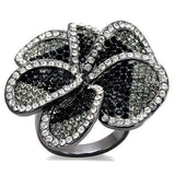 LO1676 - TIN Cobalt Black Brass Ring with Top Grade Crystal in Multi Color - Alamode - Flyclothing LLC