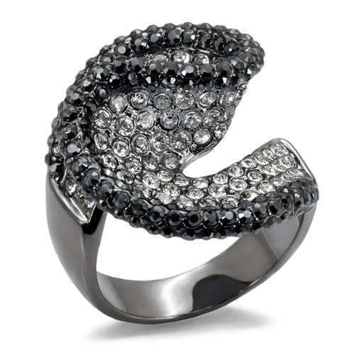 LO1678 - TIN Cobalt Black Brass Ring with Top Grade Crystal in Jet - Alamode - Flyclothing LLC