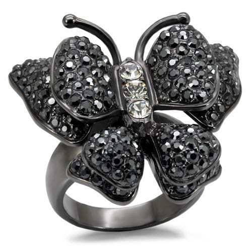 LO1680 - TIN Cobalt Black Brass Ring with Top Grade Crystal in Jet - Alamode - Flyclothing LLC