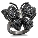 LO1680 - TIN Cobalt Black Brass Ring with Top Grade Crystal in Jet - Alamode - Flyclothing LLC
