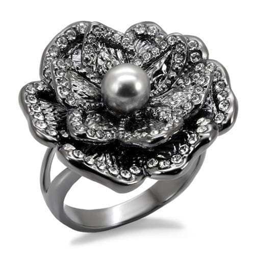 LO1681 - TIN Cobalt Black Brass Ring with Synthetic Pearl in Light Gray - Alamode - Flyclothing LLC