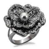 LO1681 - TIN Cobalt Black Brass Ring with Synthetic Pearl in Light Gray - Alamode - Flyclothing LLC