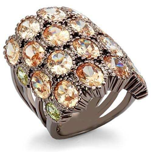 LO1696 - Chocolate Gold Brass Ring with AAA Grade CZ in Multi Color - Alamode - Flyclothing LLC