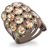LO1696 - Chocolate Gold Brass Ring with AAA Grade CZ in Multi Color - Alamode - Flyclothing LLC