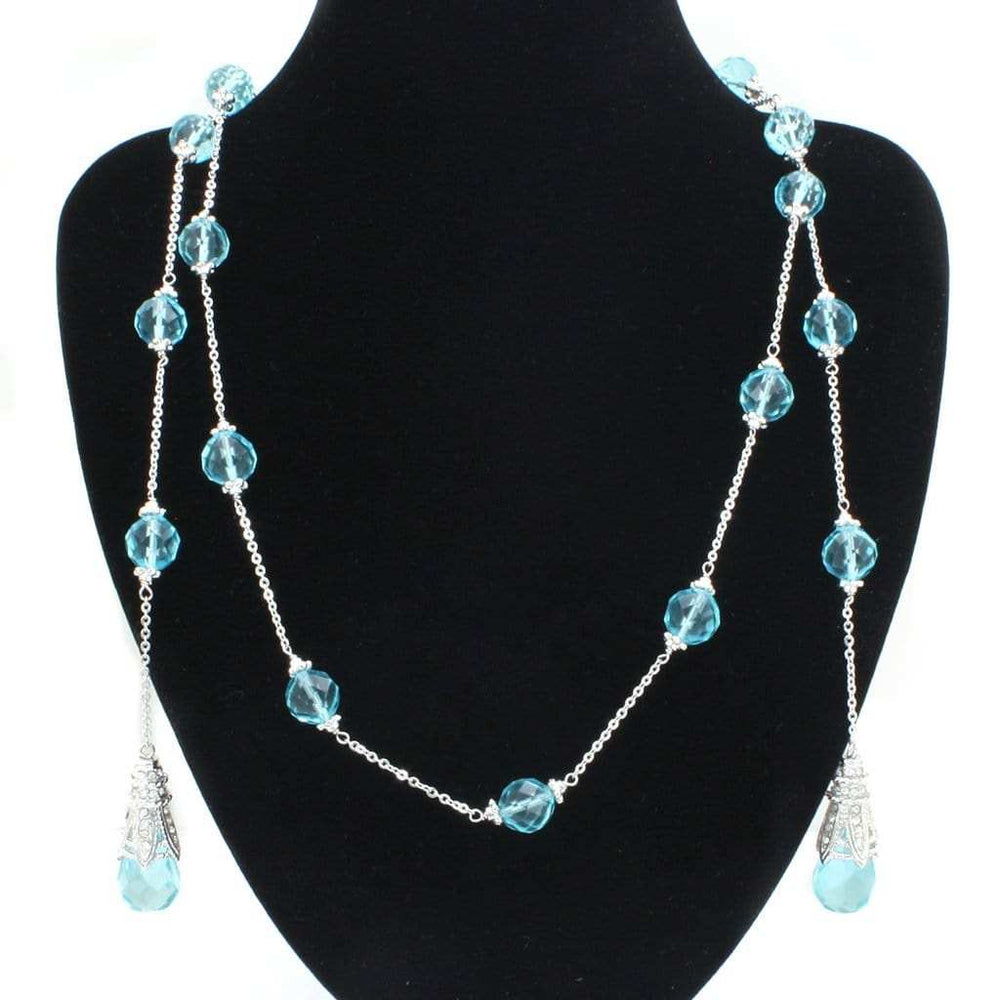 LO1714 - Rhodium White Metal Necklace with Synthetic Glass Bead in Sea Blue - Alamode - Flyclothing LLC