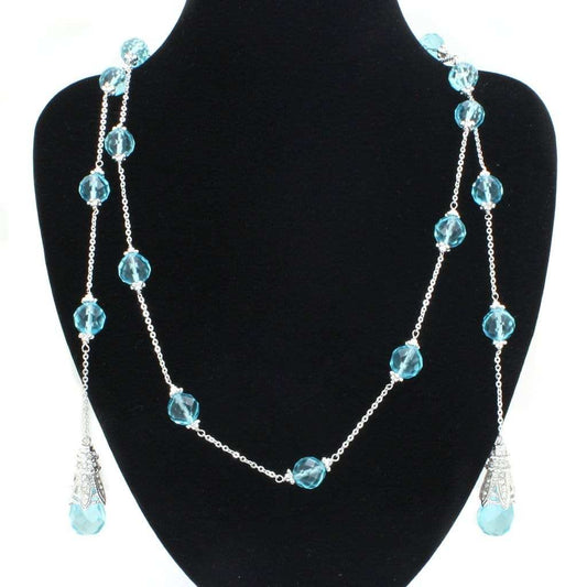 LO1714 - Rhodium White Metal Necklace with Synthetic Glass Bead in Sea Blue - Alamode - Flyclothing LLC