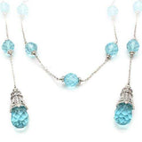 LO1714 - Rhodium White Metal Necklace with Synthetic Glass Bead in Sea Blue - Alamode - Flyclothing LLC