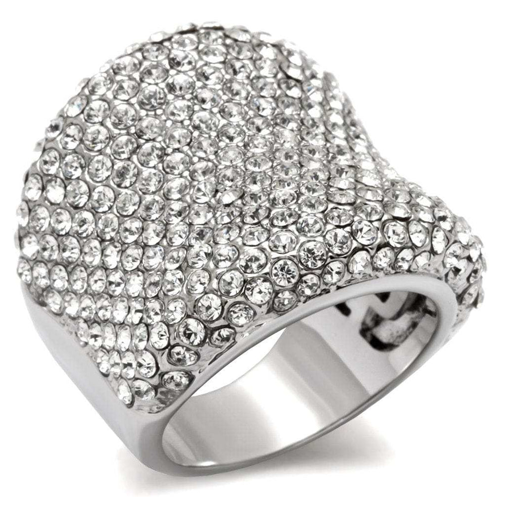 LO1765 - Rhodium Brass Ring with Top Grade Crystal in Clear - Alamode - Flyclothing LLC