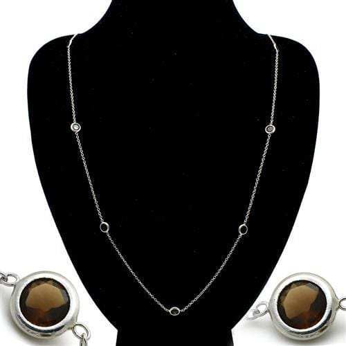 LO1929 - Imitation Rhodium Brass Necklace with Synthetic Synthetic Glass in Brown - Alamode - Flyclothing LLC