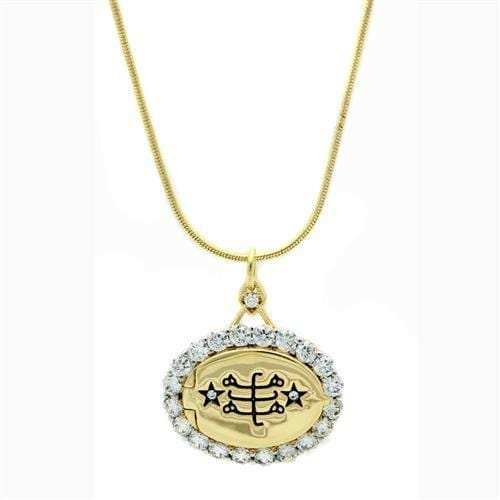 LO1943 - Gold+Rhodium Brass Chain Pendant with AAA Grade CZ in Clear - Alamode - Flyclothing LLC