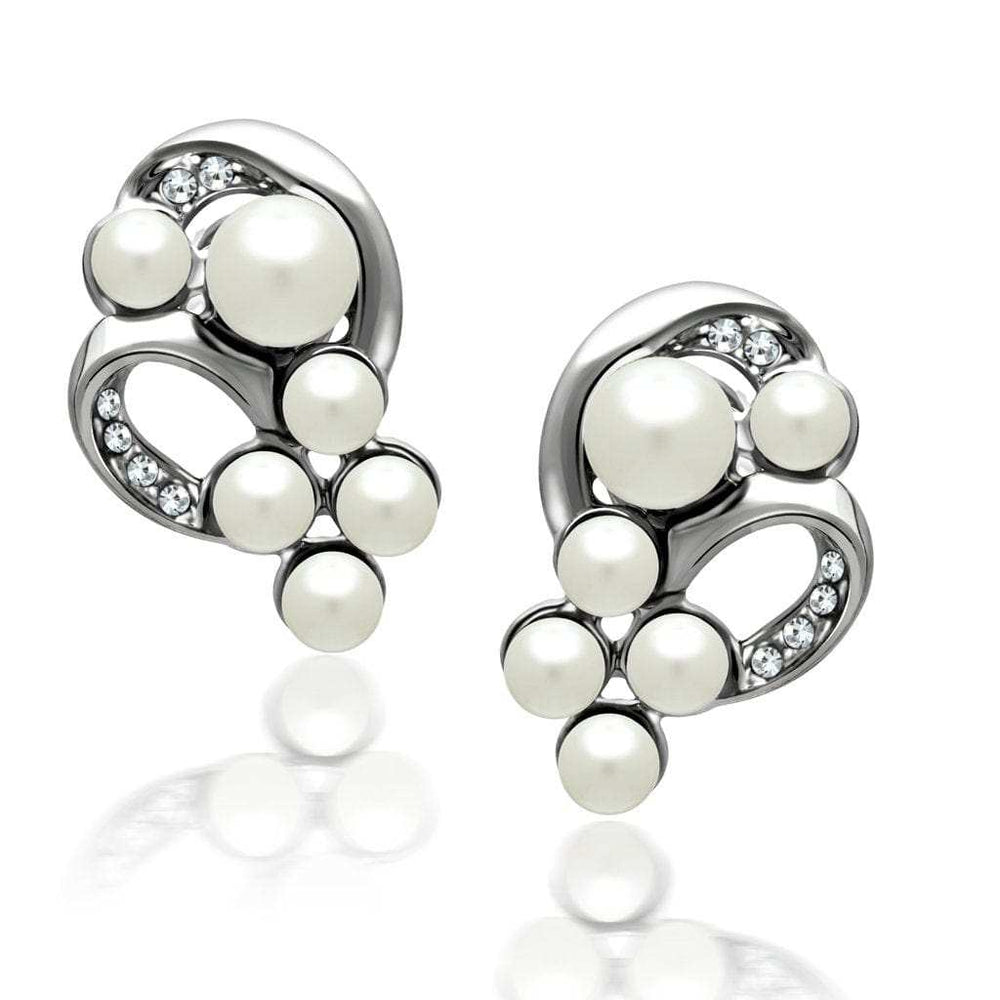 LO1970 - Rhodium White Metal Earrings with Synthetic Pearl in White - Alamode - Flyclothing LLC