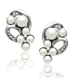 LO1970 - Rhodium White Metal Earrings with Synthetic Pearl in White - Alamode - Flyclothing LLC