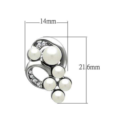 LO1970 - Rhodium White Metal Earrings with Synthetic Pearl in White - Alamode - Flyclothing LLC