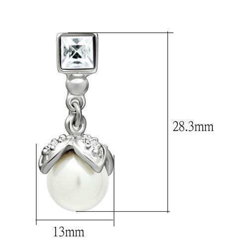 LO1973 - Rhodium White Metal Earrings with Synthetic Pearl in White - Alamode - Flyclothing LLC