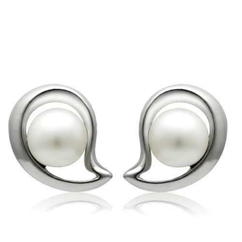 LO1976 - Rhodium White Metal Earrings with Synthetic Pearl in White - Alamode - Flyclothing LLC