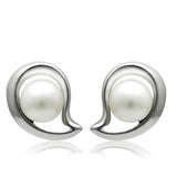 LO1976 - Rhodium White Metal Earrings with Synthetic Pearl in White - Alamode - Flyclothing LLC