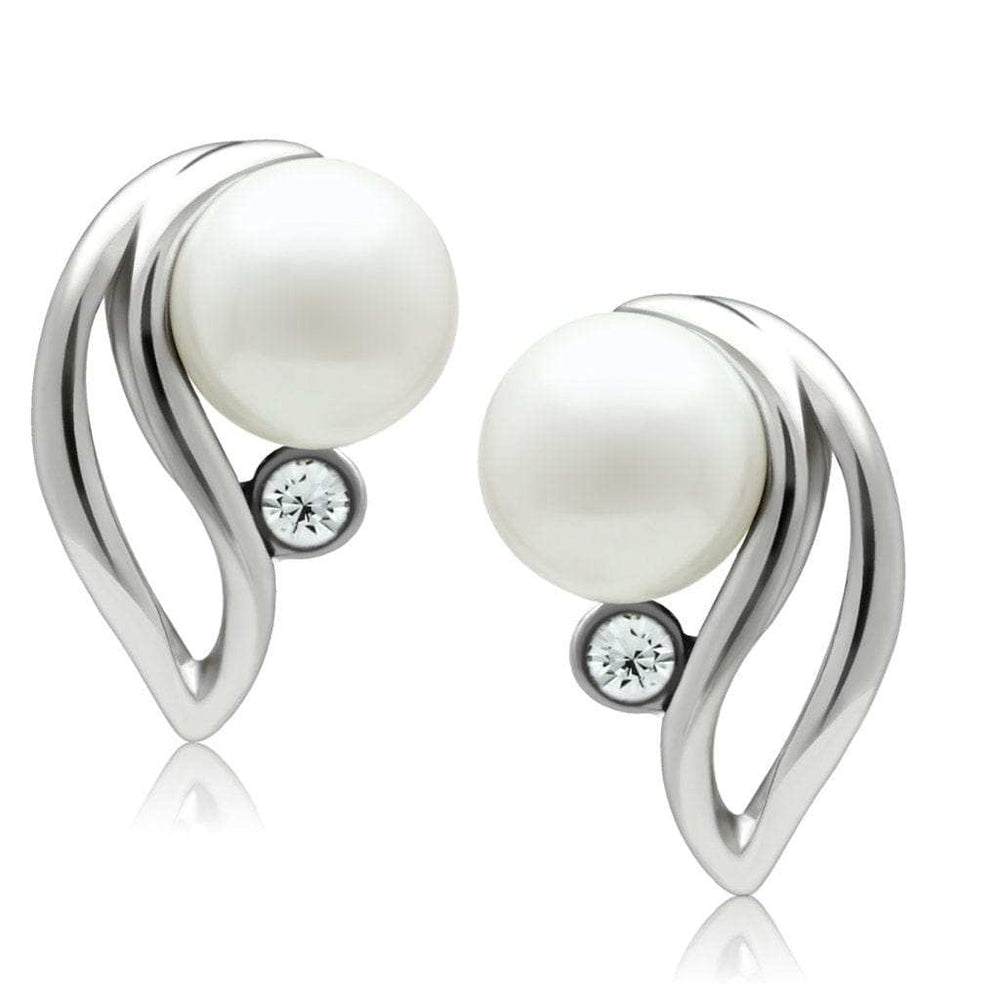 LO1977 - Rhodium White Metal Earrings with Synthetic Pearl in White - Alamode - Flyclothing LLC