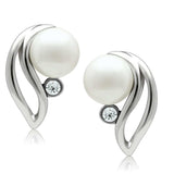 LO1977 - Rhodium White Metal Earrings with Synthetic Pearl in White - Alamode - Flyclothing LLC