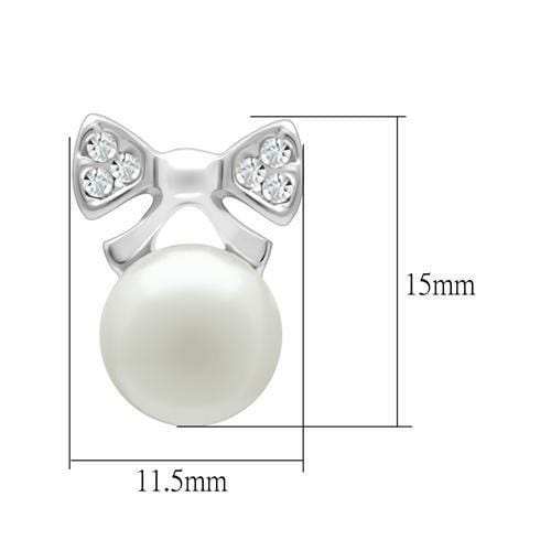 LO1980 - Rhodium White Metal Earrings with Synthetic Pearl in White - Alamode - Flyclothing LLC