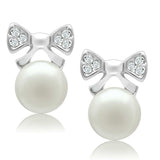 LO1980 - Rhodium White Metal Earrings with Synthetic Pearl in White - Alamode - Flyclothing LLC