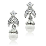 LO1988 - Rhodium White Metal Earrings with Synthetic Pearl in White - Alamode - Flyclothing LLC