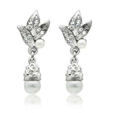 LO1992 - Rhodium White Metal Earrings with Synthetic Pearl in White - Alamode - Flyclothing LLC