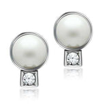 LO1997 - Rhodium White Metal Earrings with Synthetic Pearl in White - Alamode - Flyclothing LLC
