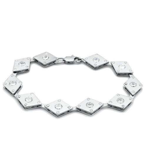 LO2006 - Matte Rhodium & Rhodium Brass Bracelet with AAA Grade CZ in Clear - Alamode - Flyclothing LLC