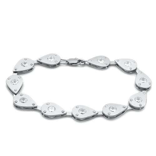 LO2014 - Matte Rhodium & Rhodium Brass Bracelet with AAA Grade CZ in Clear - Alamode - Flyclothing LLC