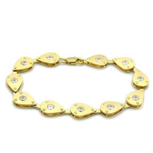LO2015 - Matte Gold & Gold Brass Bracelet with AAA Grade CZ in Clear - Alamode - Flyclothing LLC