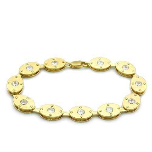 LO2018 - Matte Gold & Gold Brass Bracelet with AAA Grade CZ in Clear - Alamode - Flyclothing LLC