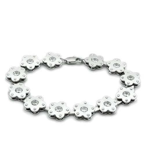 LO2019 - Matte Rhodium & Rhodium Brass Bracelet with AAA Grade CZ in Clear - Alamode - Flyclothing LLC