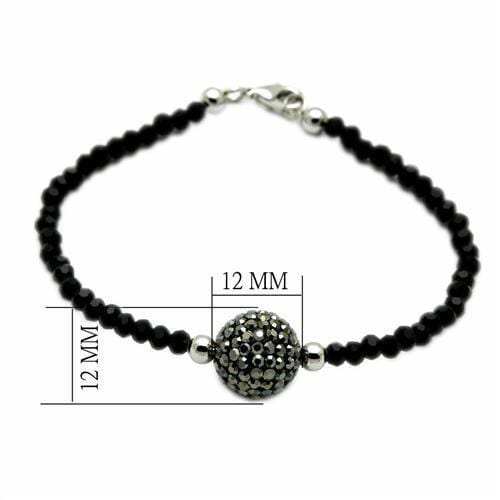 LO2048 - Rhodium + Ruthenium Brass Bracelet with Top Grade Crystal in Jet - Alamode - Flyclothing LLC