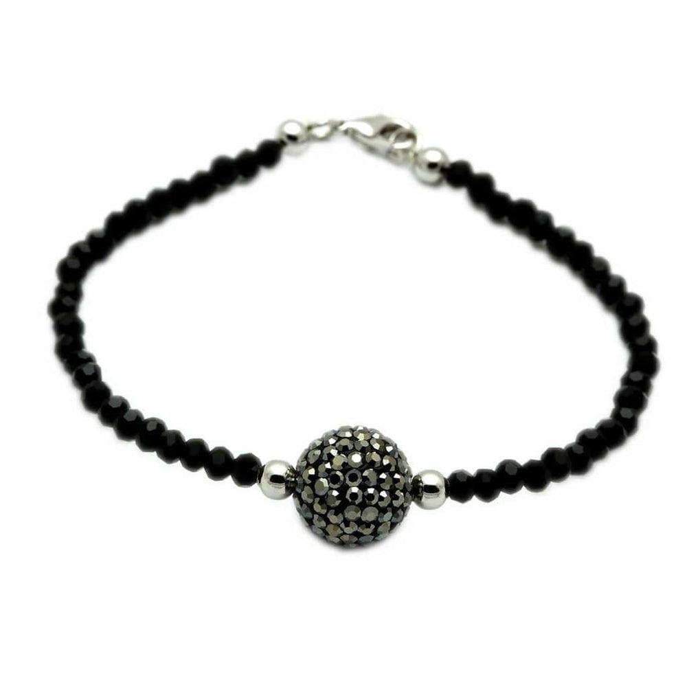 LO2048 - Rhodium + Ruthenium Brass Bracelet with Top Grade Crystal in Jet - Alamode - Flyclothing LLC