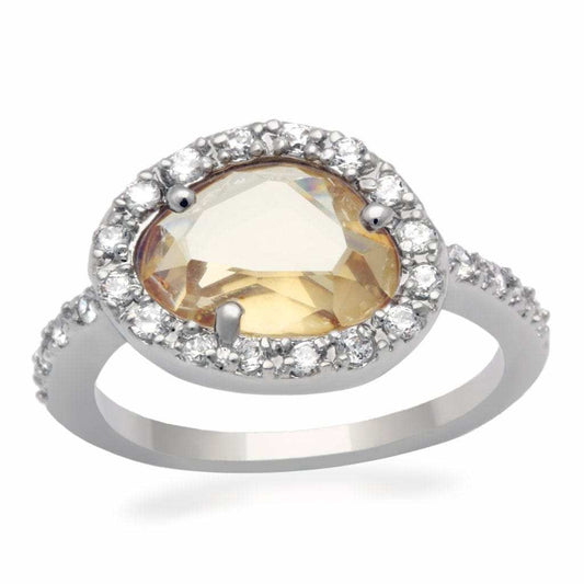LO2060 - Rhodium Brass Ring with AAA Grade CZ in Champagne - Alamode - Flyclothing LLC