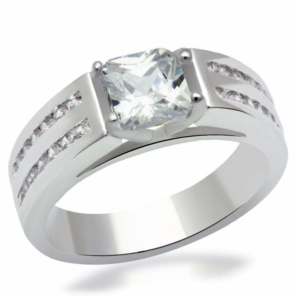 LO2070 - Rhodium Brass Ring with AAA Grade CZ in Clear - Alamode - Flyclothing LLC