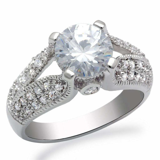 LO2077 - Rhodium Brass Ring with AAA Grade CZ in Clear - Alamode - Flyclothing LLC