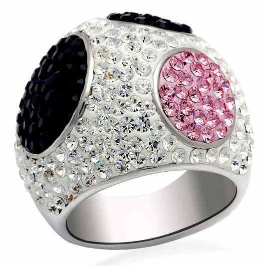 LO2081 - Rhodium + Ruthenium Brass Ring with Top Grade Crystal in Multi Color - Alamode - Flyclothing LLC