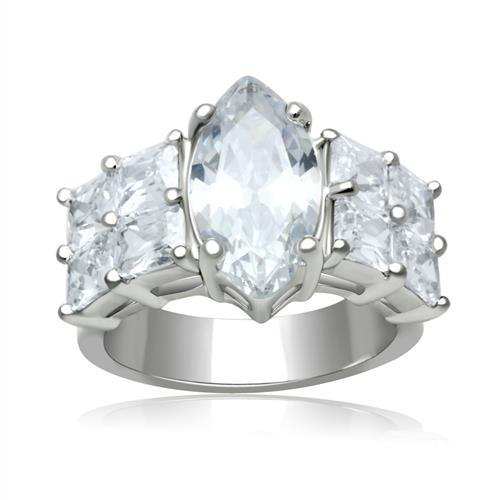 LO2091 - Rhodium Brass Ring with AAA Grade CZ in Clear - Alamode - Flyclothing LLC