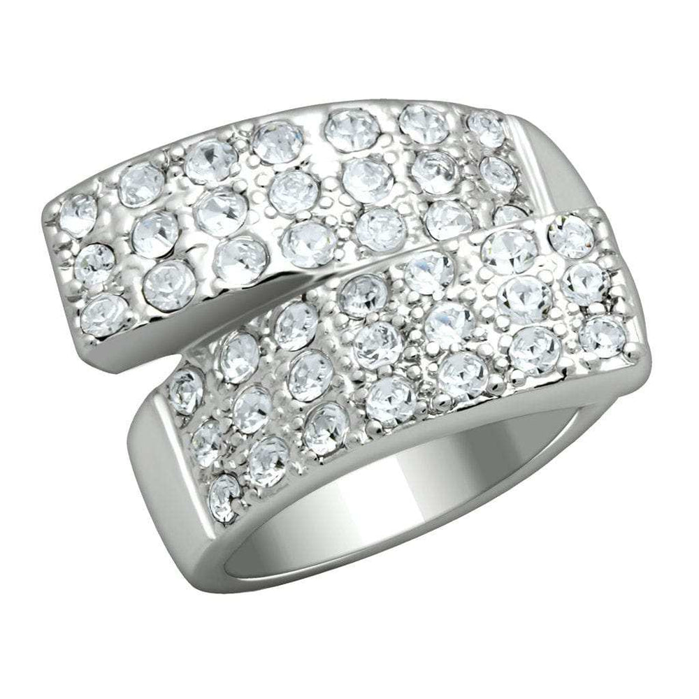 LO2095 - Rhodium Brass Ring with Top Grade Crystal in Clear - Alamode - Flyclothing LLC