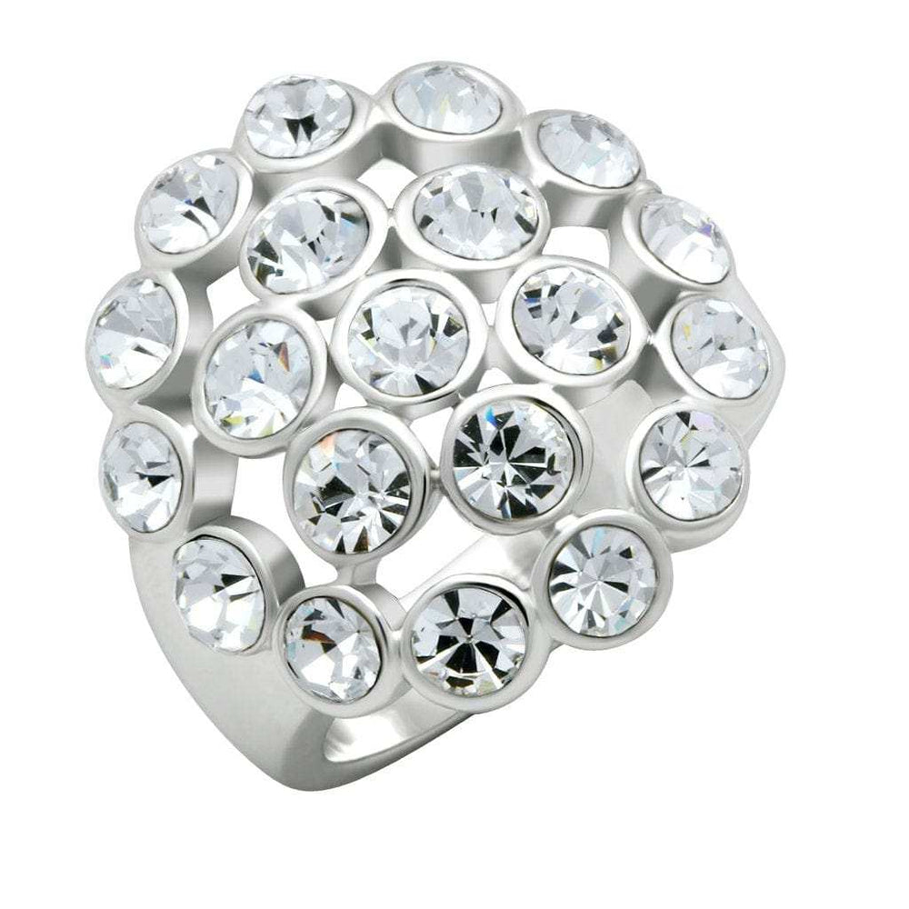 LO2096 - Rhodium Brass Ring with Top Grade Crystal in Clear - Alamode - Flyclothing LLC